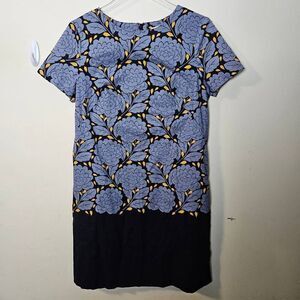 Boden Short Sleeve Blue & Yellow Floral Color Block Afia Shift Dress Women's US